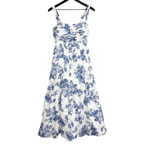 Abercrombie & Fitch Dresses & Skirts - Abercrombie & Fitch Emerson Linen Floral Midi Dress Blue White - MT Tall